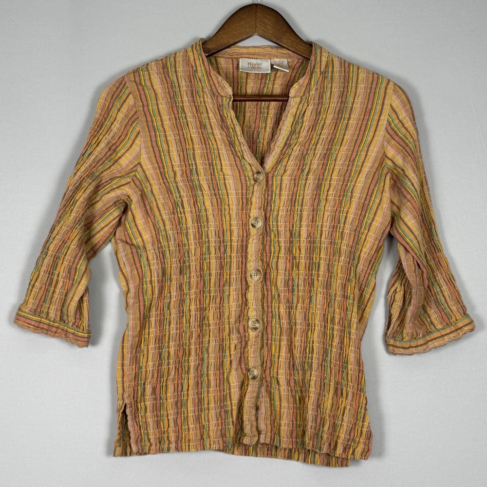 Baxter & Wells Button Top Women PL Multicolor Y2K Crinkle Stripe Excellent